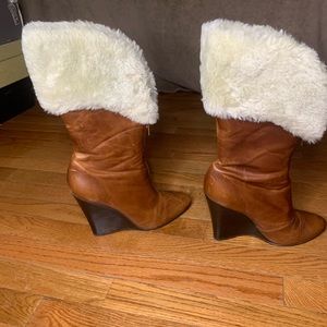 Jessica Simpson Brown Faia Leather faux Fur Wedge boots Size 8 M